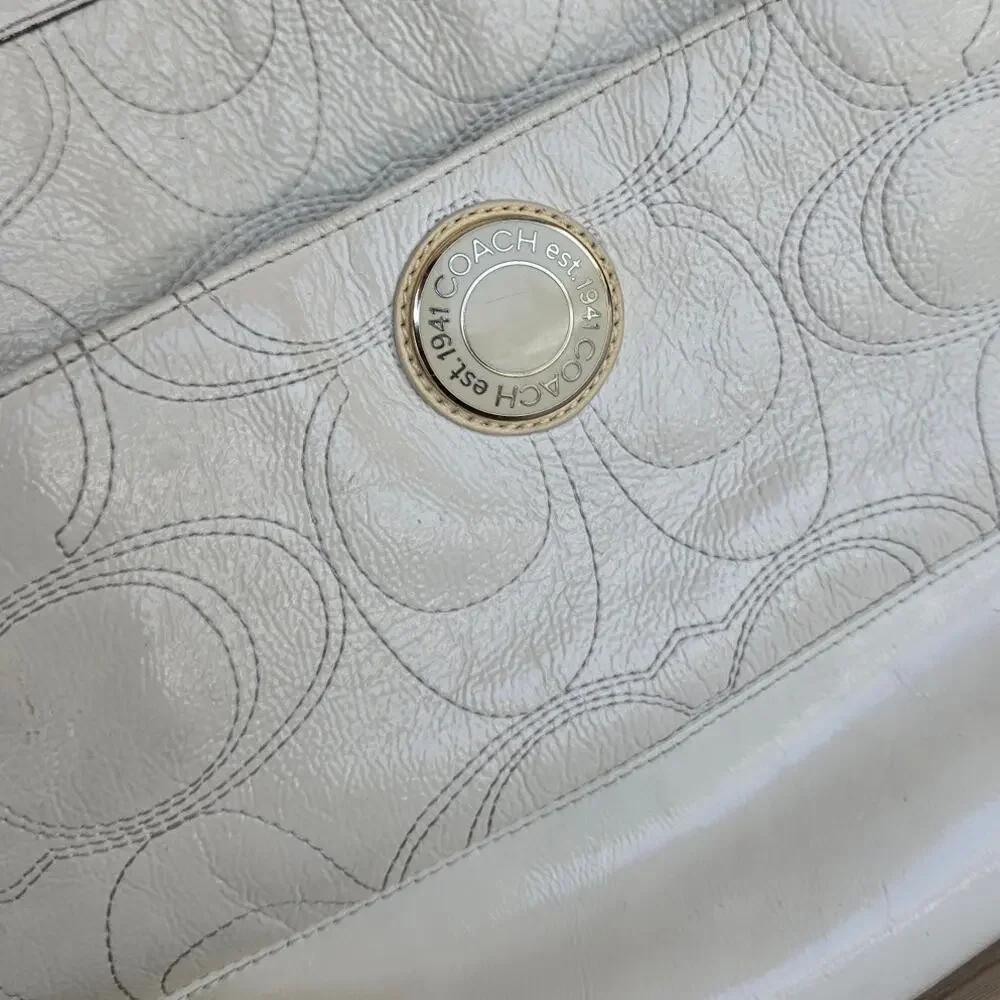 CoachPatent Leather/ cream/ yellow n blue purse/ diaper bag/ project bag